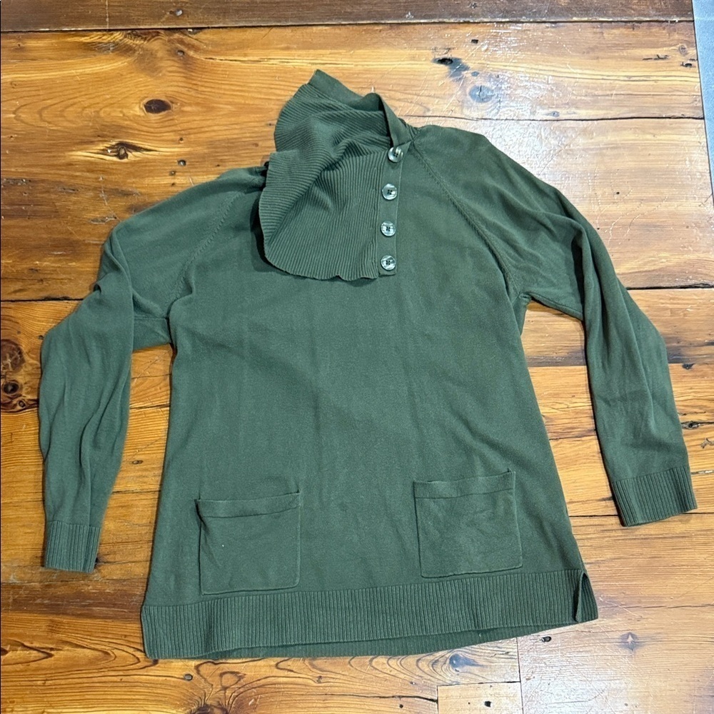 Jeanne Pierre Sage Green Turtleneck Knit Sweater Size Large 100% cotton
